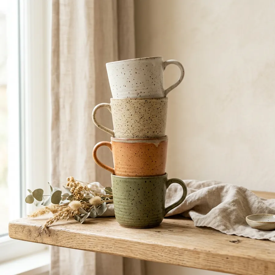 Speckled stoneware mugs